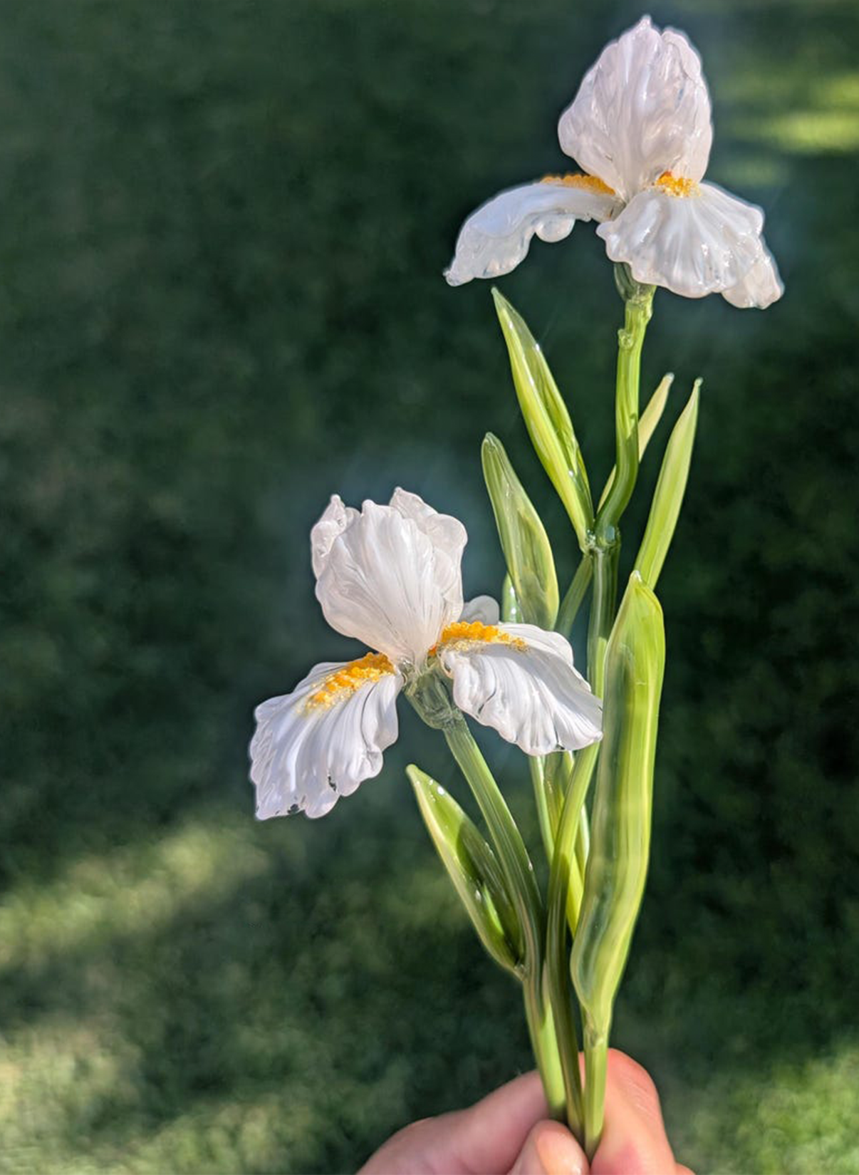 Violet Glass Iris Flower Stem, Art Glass Vase Floral Sculpture Decor
