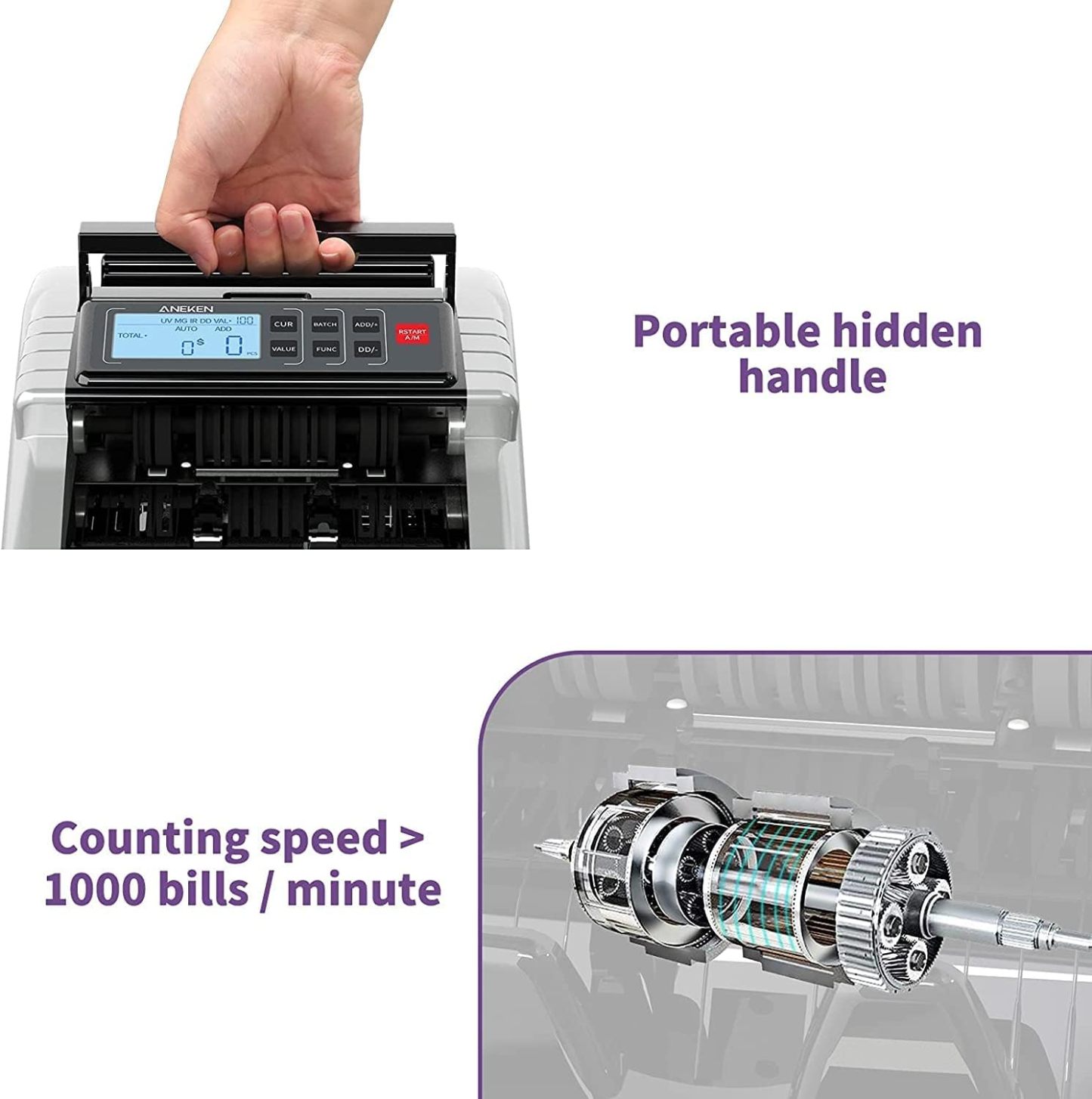 Aneken Money Counter Machine with Value Count and Counterfeit Detection