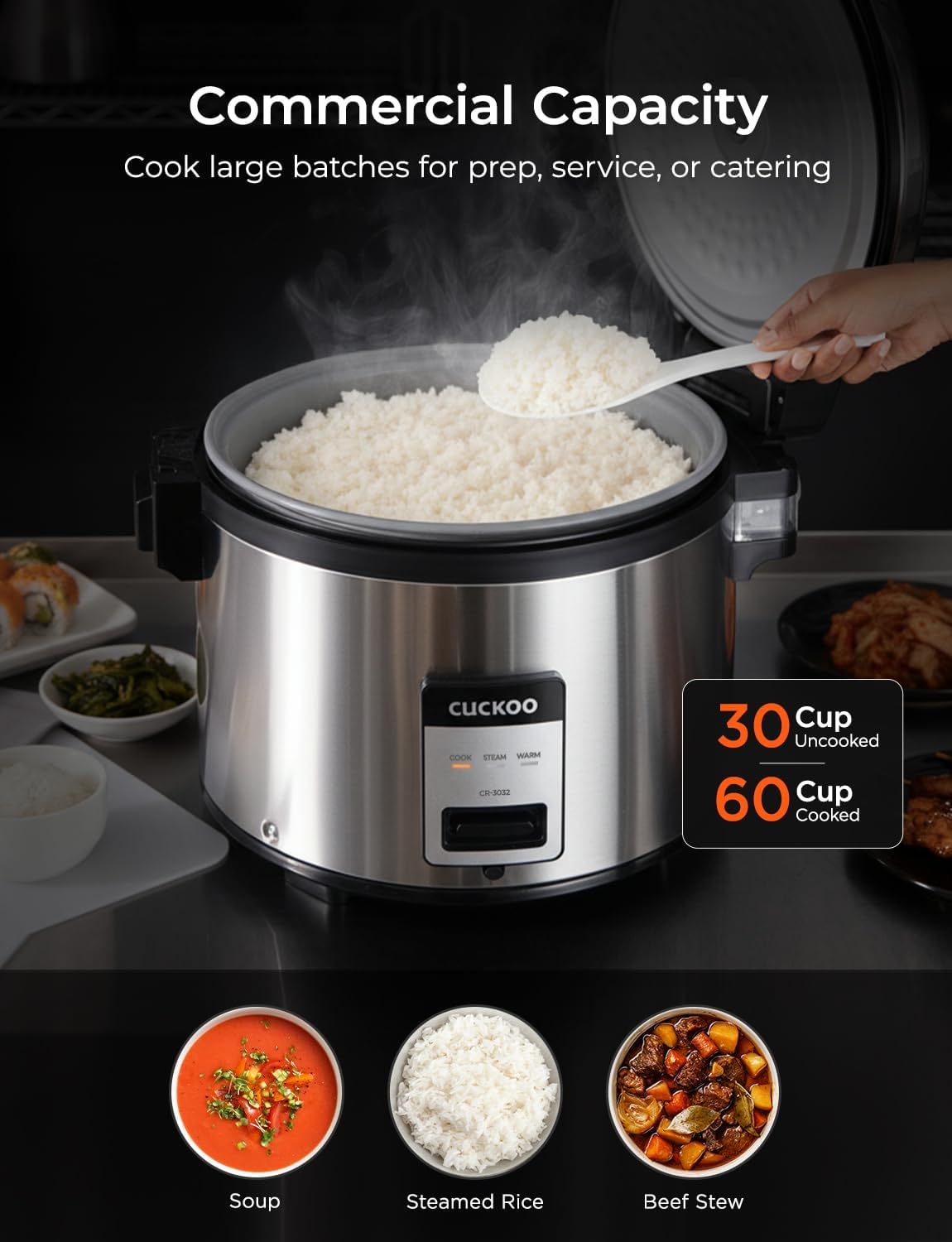 CUCKOO Commercial Rice Cooker and Warmer 30 Cup Uncooked Capacity Silver