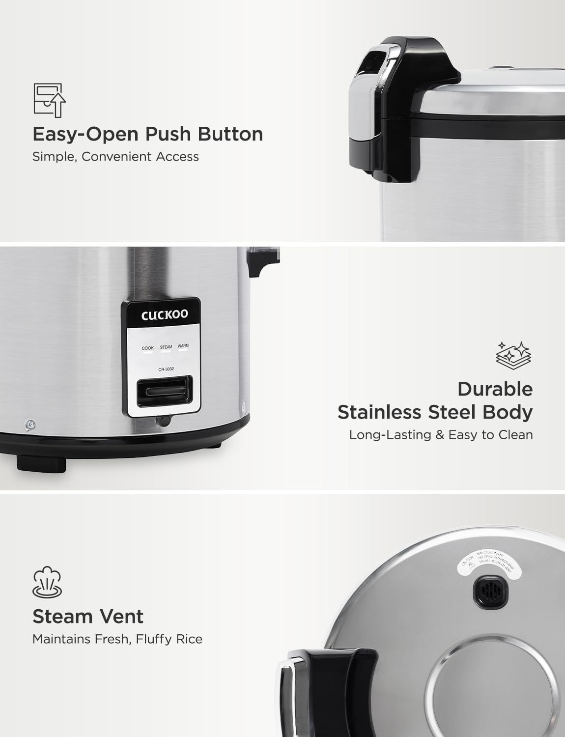 CUCKOO Commercial Rice Cooker and Warmer 30 Cup Uncooked Capacity Silver
