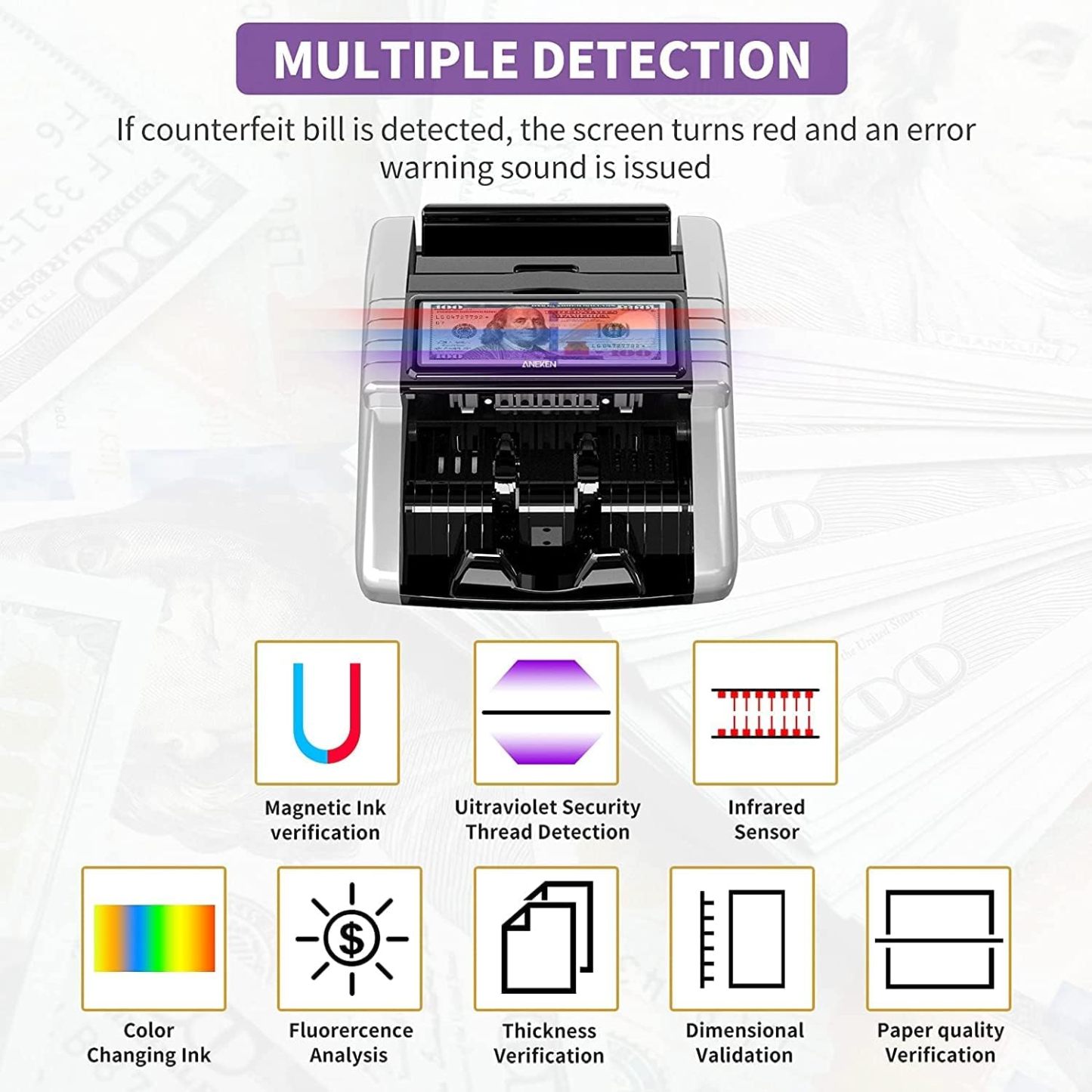 Aneken Money Counter Machine with Value Count and Counterfeit Detection