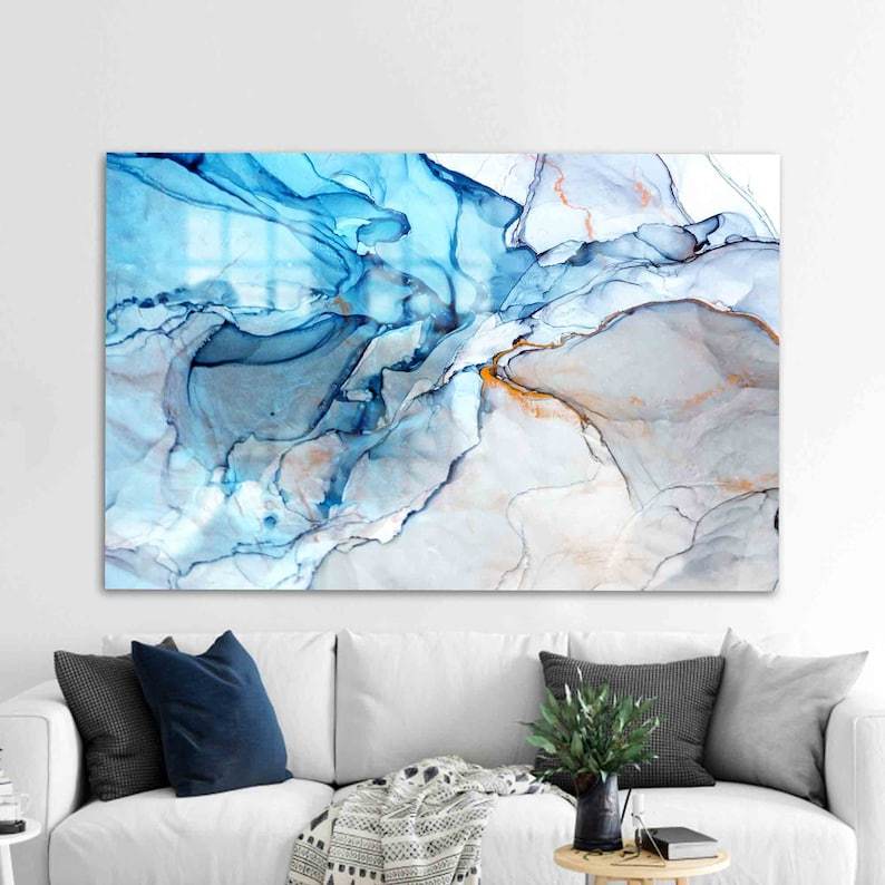 Gold and Blue Glass Wall Art – Contemporary Ink Design