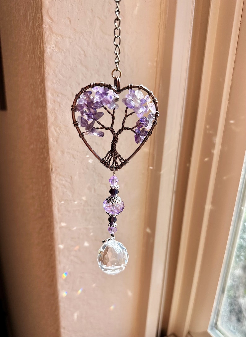Crystal Suncatcher Tree of Life Heart Prism Amethyst Rainbow Gift