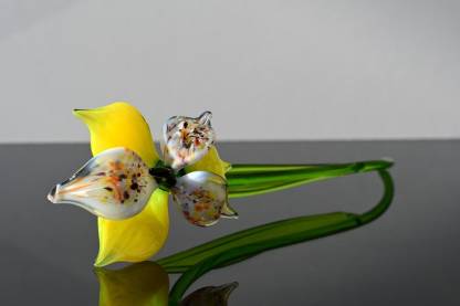 Blown Glass Yellow Orchid Flower, Valentines Day Floral Gift Decor