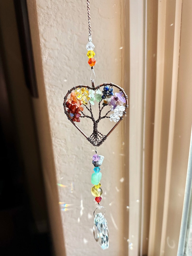Crystal Suncatcher Tree of Life Heart Prism Amethyst Rainbow Gift