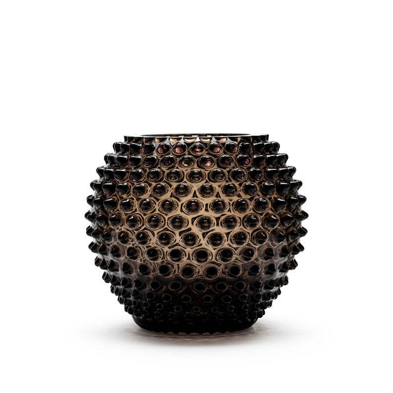 Cara Crystal Glass Vase, Hobnail Brown 18 cm