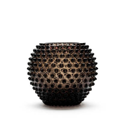 Cara Crystal Glass Vase, Hobnail Brown 18 cm