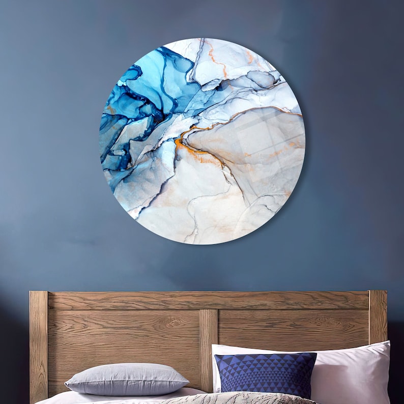 Gold and Blue Glass Wall Art – Contemporary Ink Design