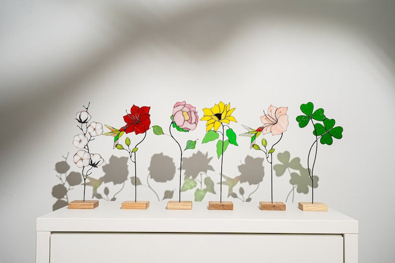 Stained Glass Iris Flower Ornament, Floral Tabletop Christmas Decor