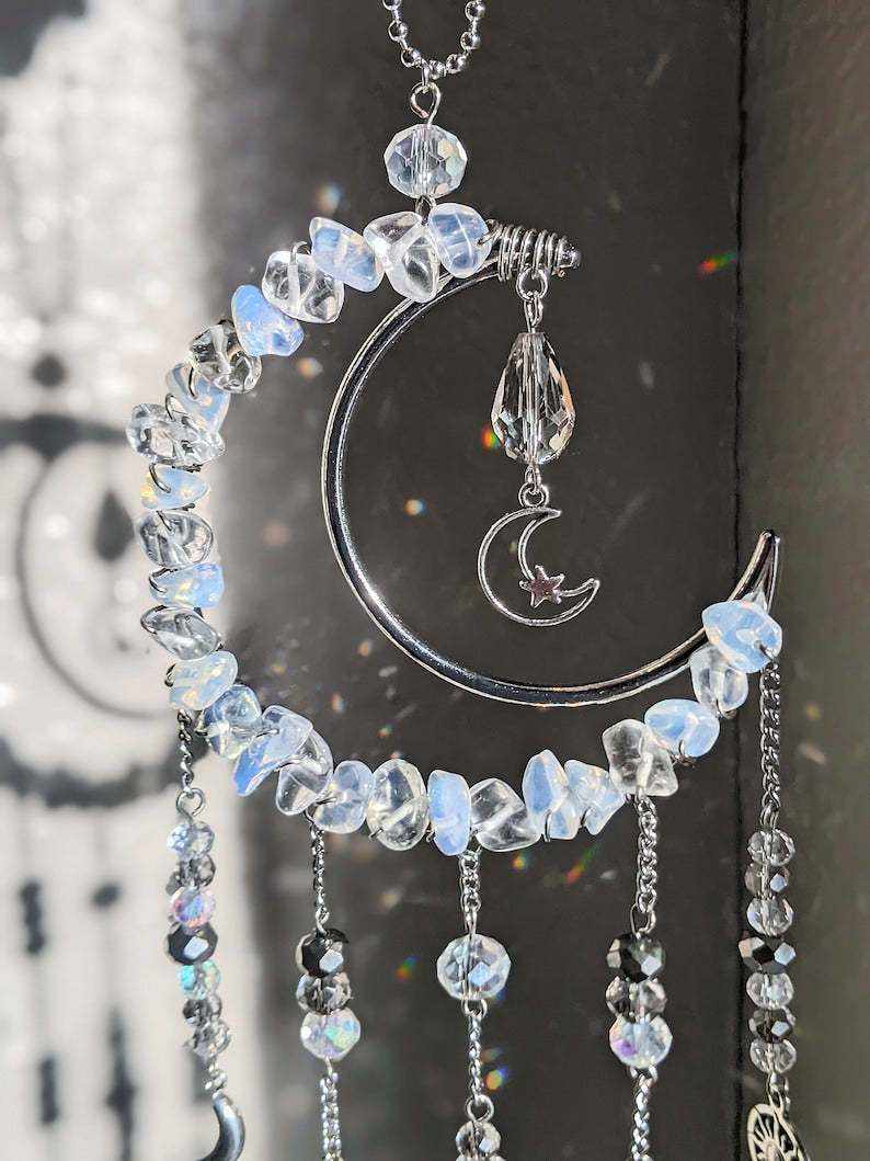 Crystal Suncatcher Moon Goddess Opal Rainbow Maker Celestial Decor