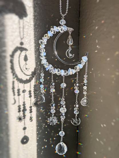 Crystal Suncatcher Moon Goddess Opal Rainbow Maker Celestial Decor