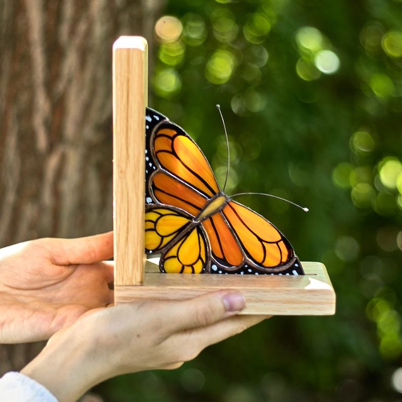 Monarch butterfly Stained Glass Bookends Library Book shelf Decor