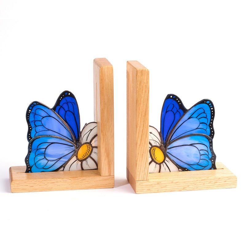 Butterflies Stained Glass Bookends, Library Shelf Decor