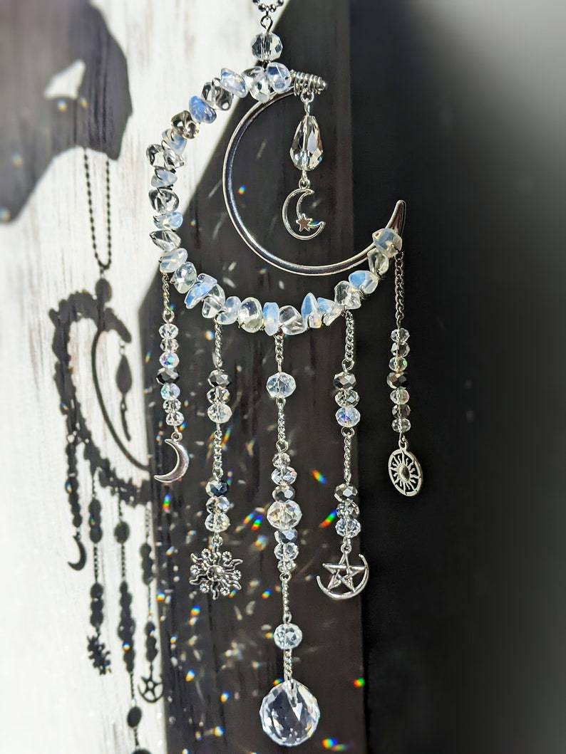 Crystal Suncatcher Moon Goddess Opal Rainbow Maker Celestial Decor