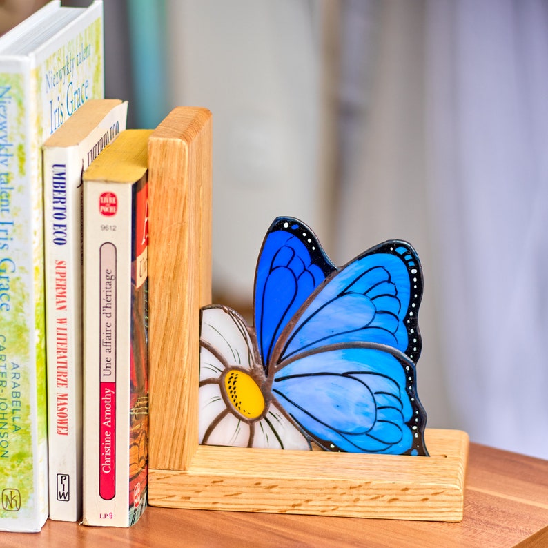 Butterflies Stained Glass Bookends, Library Shelf Decor