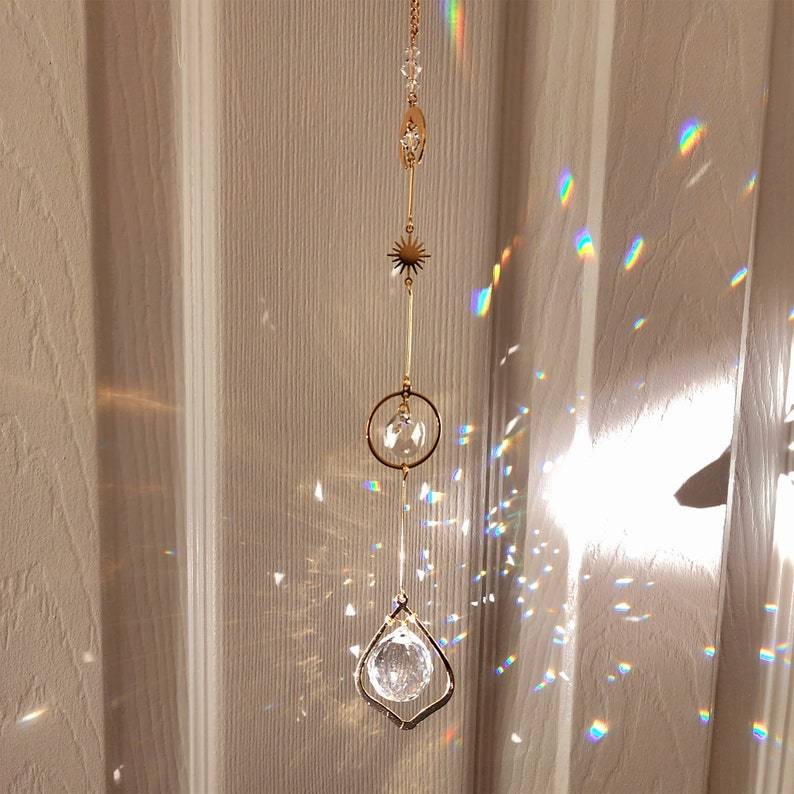 Crystal Suncatcher Sun and Moon Rainbow Maker Boho Window Decor