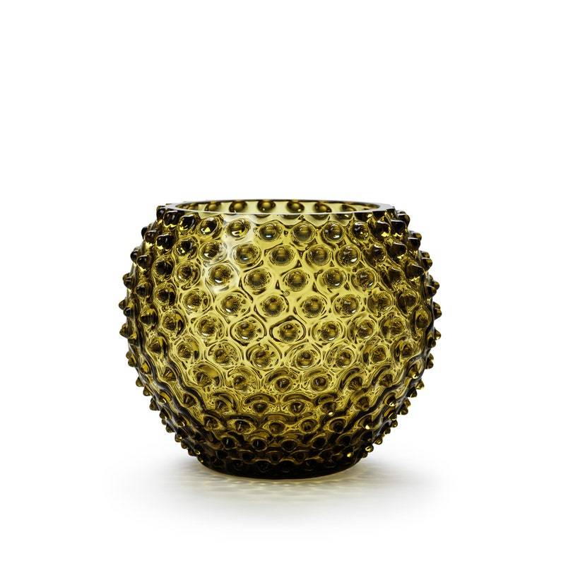 Cara Crystal Glass Vase, Hobnail Brown 18 cm