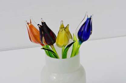 Glass Tulip Flowers, Blown Glass Flowers Bouquet - Glass Birth Month Flower - Tulip Glass Flowers with Stems - Birthday Day Gift for Her