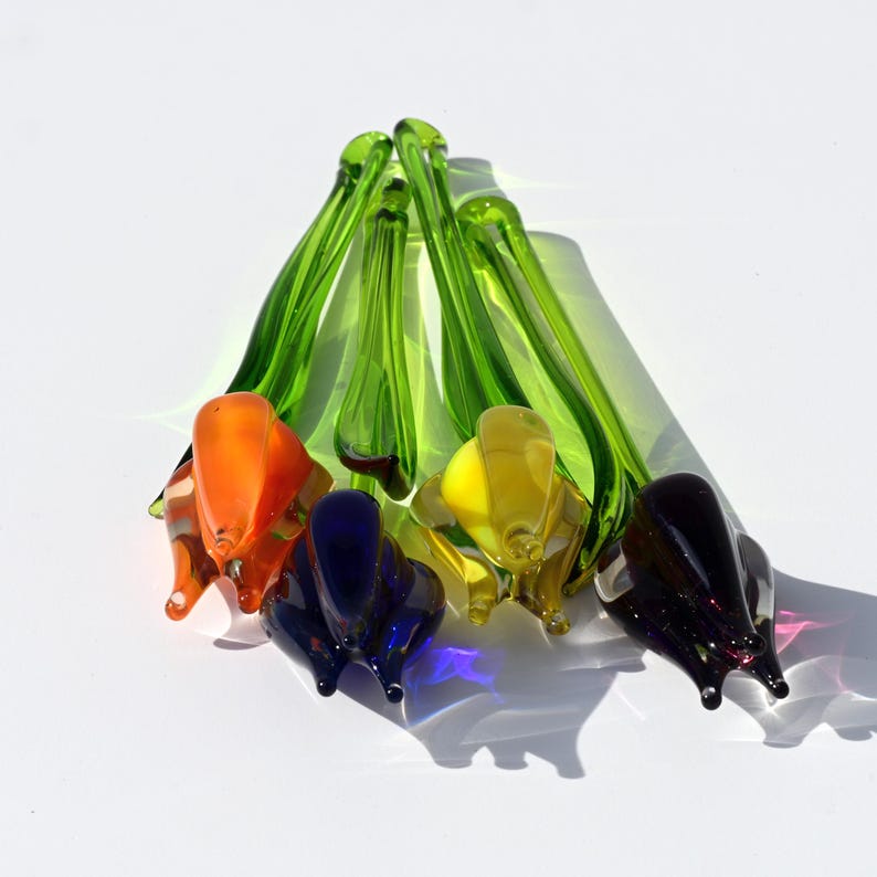 Glass Tulip Flowers, Blown Glass Flowers Bouquet - Glass Birth Month Flower - Tulip Glass Flowers with Stems - Birthday Day Gift for Her