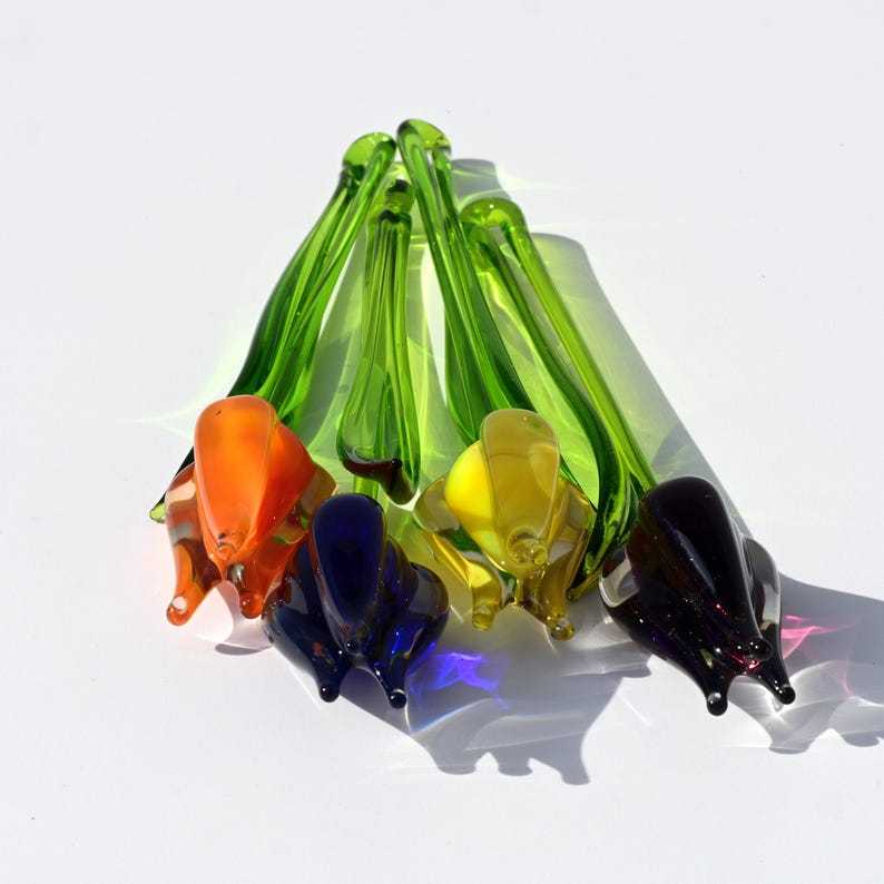 Glass Tulip Flowers, Blown Glass Flowers Bouquet - Glass Birth Month Flower - Tulip Glass Flowers with Stems - Birthday Day Gift for Her