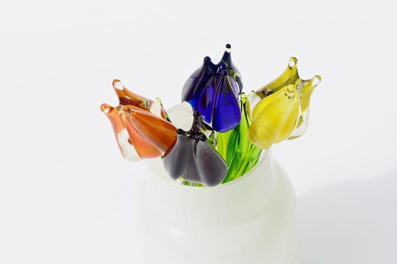 Glass Tulip Flowers, Blown Glass Flowers Bouquet - Glass Birth Month Flower - Tulip Glass Flowers with Stems - Birthday Day Gift for Her