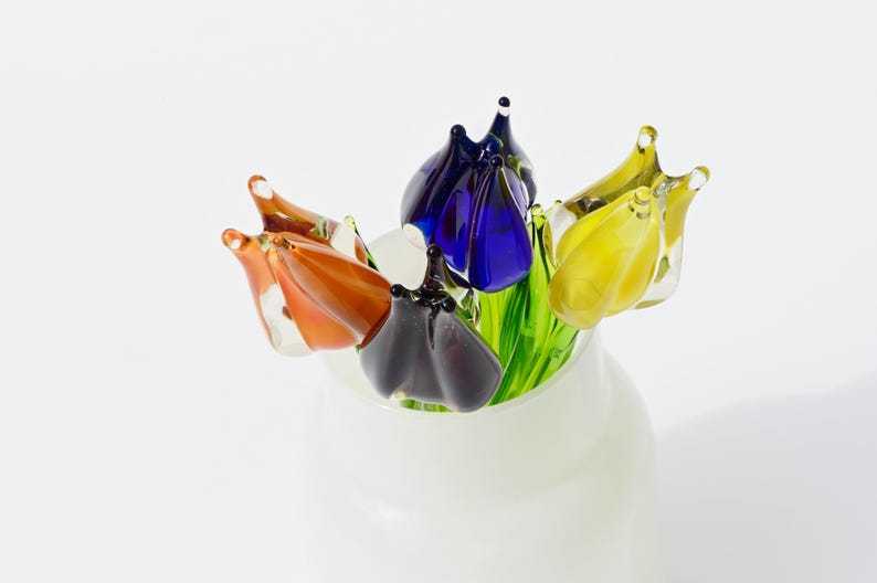 Glass Tulip Flowers, Blown Glass Flowers Bouquet - Glass Birth Month Flower - Tulip Glass Flowers with Stems - Birthday Day Gift for Her