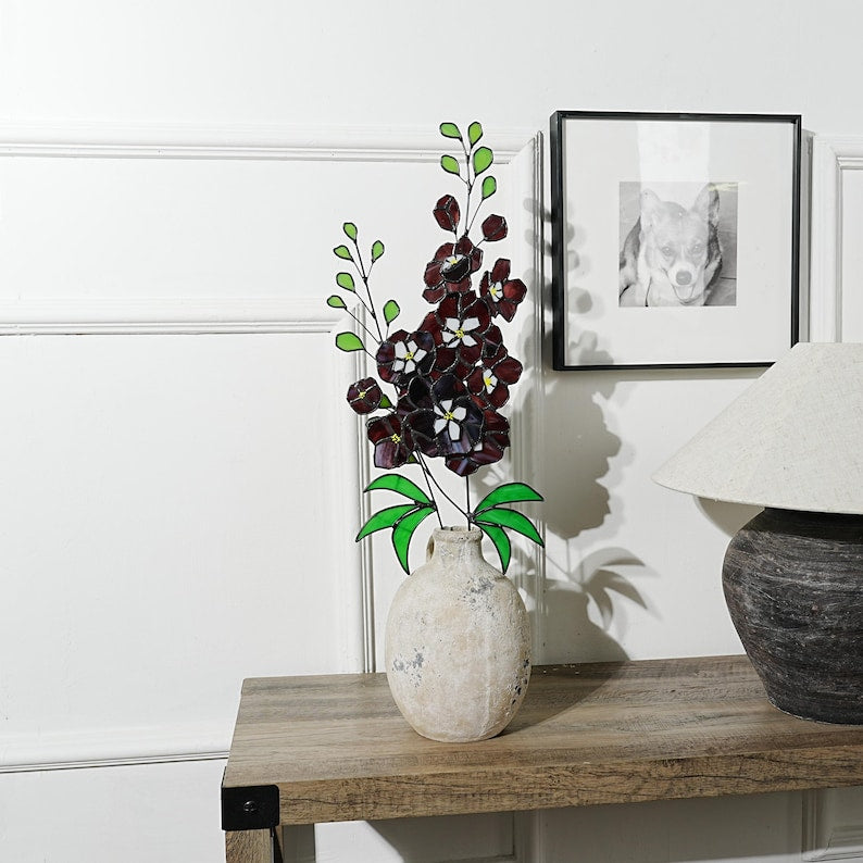 Stained Glass Delphinium Flower Decor, Blue and Purple Set of 2