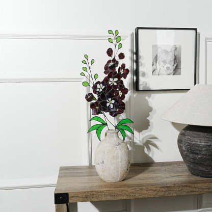 Stained Glass Delphinium Flower Decor, Blue and Purple Set of 2