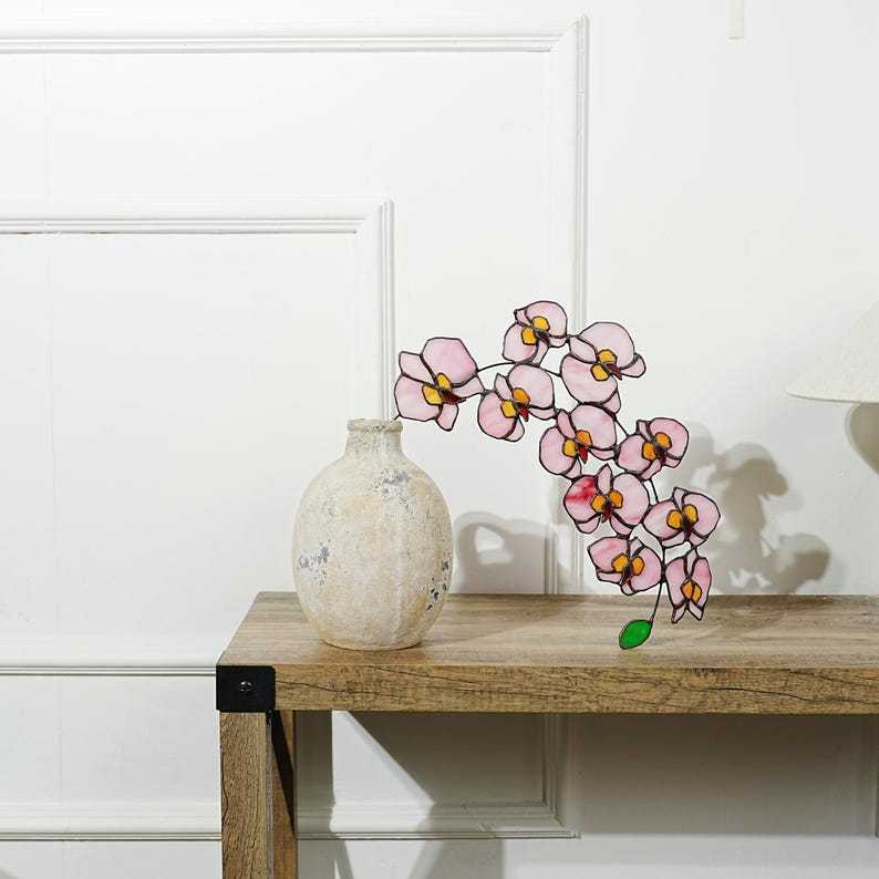 Stained Glass Orchid Flower: Phalaenopsis Home Decor