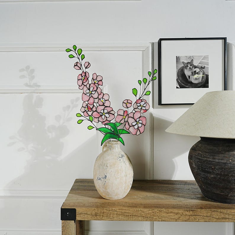 Stained Glass Delphinium Flower Decor, Blue and Purple Set of 2