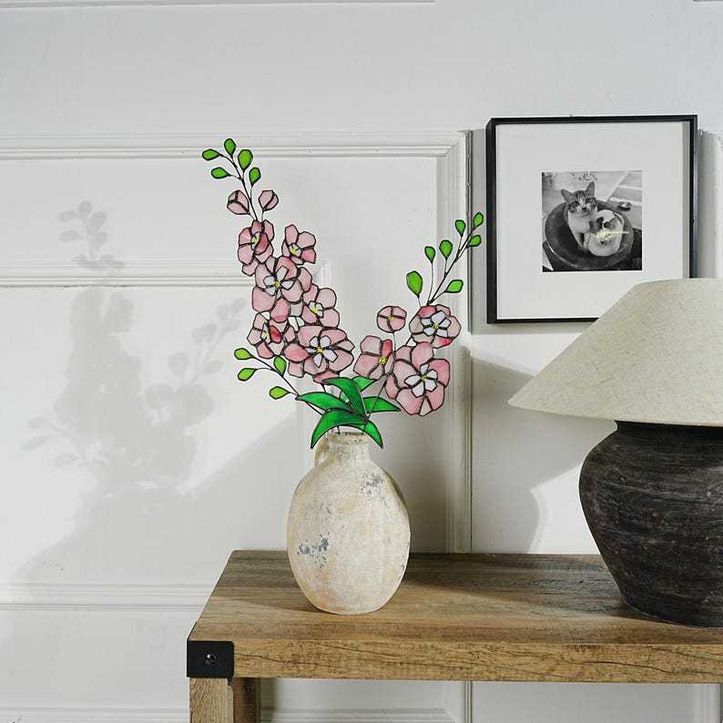 Stained Glass Delphinium Flower Decor, Blue and Purple Set of 2