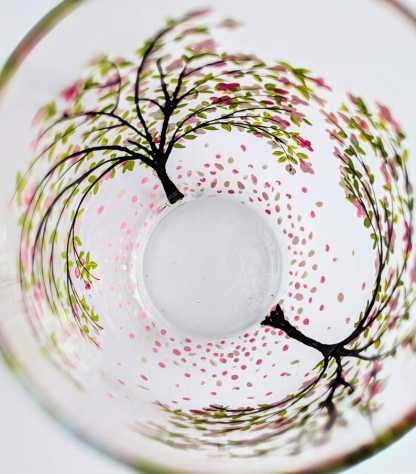 Cherry Blossom Stemless Wine Glass Vase, Floral Tumbler