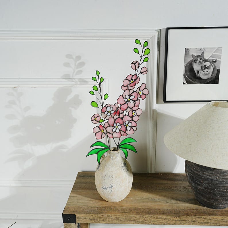 Stained Glass Delphinium Flower Decor, Blue and Purple Set of 2