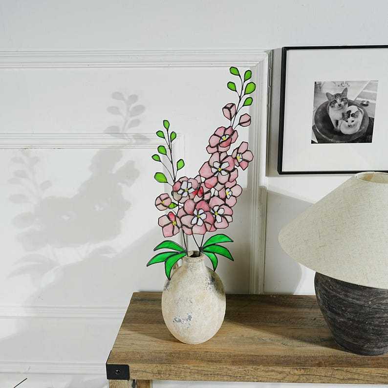 Stained Glass Delphinium Flower Decor, Blue and Purple Set of 2