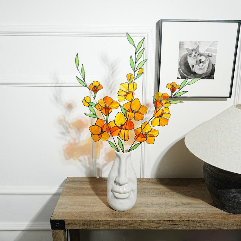 Stained Glass Gladiolus Flower Decor, Boho Garden Art 22.5x17 in