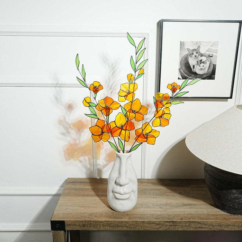 Stained Glass Gladiolus Flower Decor, Boho Garden Art 22.5x17 in