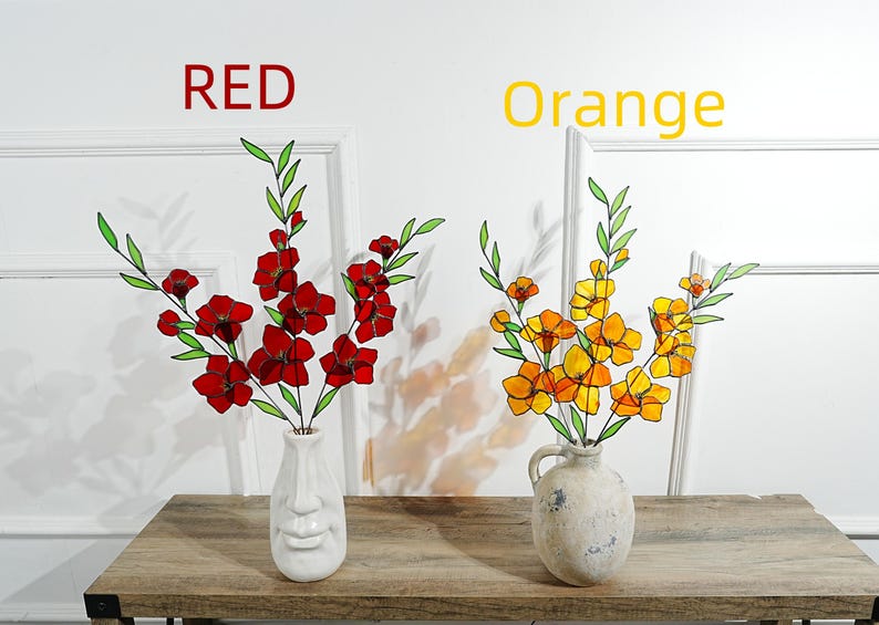 Stained Glass Gladiolus Flower Decor, Boho Garden Art 22.5x17 in