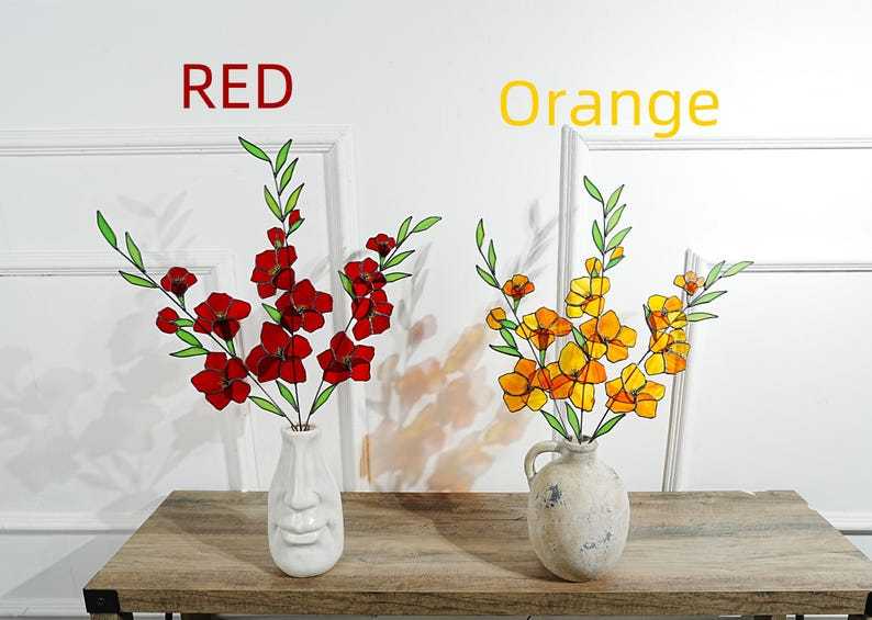 Stained Glass Gladiolus Flower Decor, Boho Garden Art 22.5x17 in