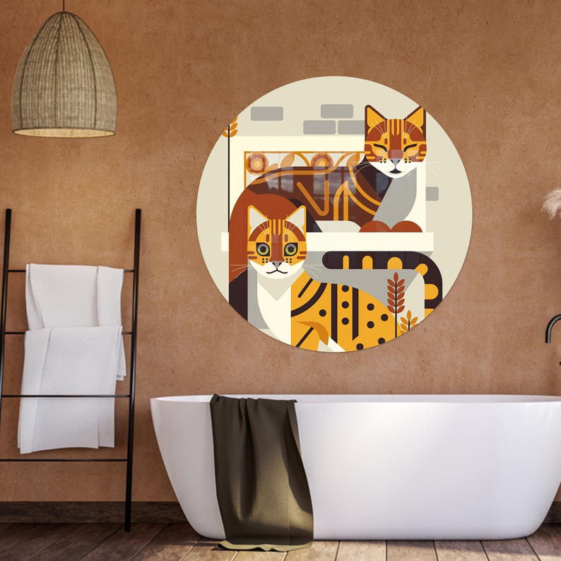 Two Cats Glass Wall Art – Abstract Minimal Animal Design