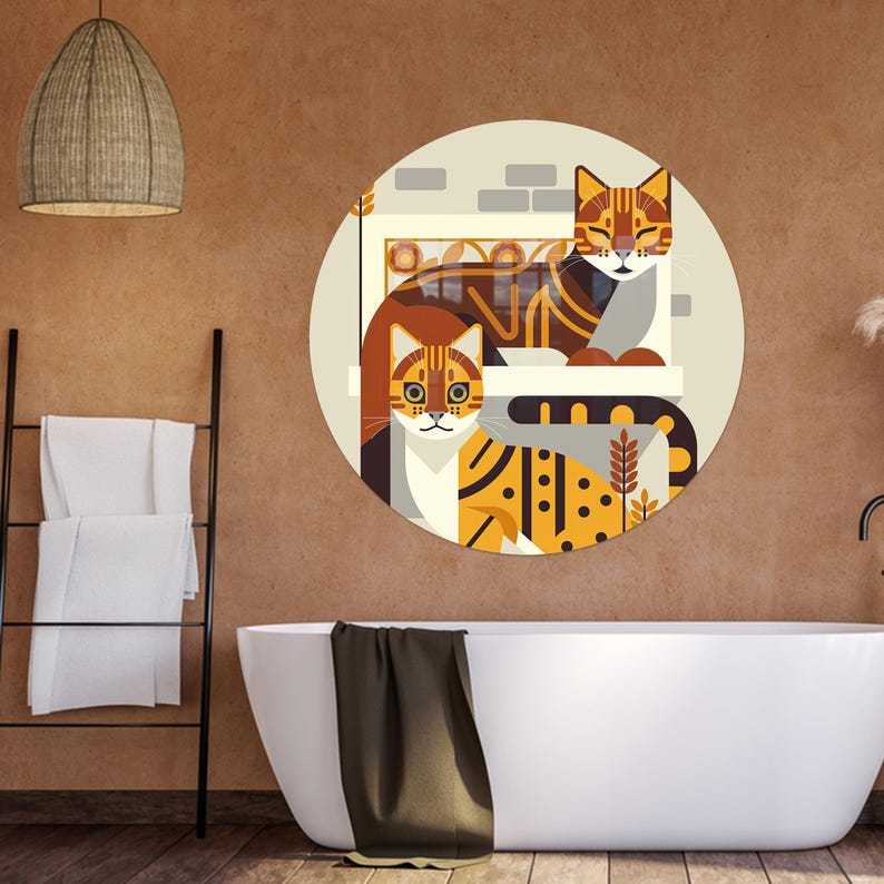 Two Cats Glass Wall Art – Abstract Minimal Animal Design