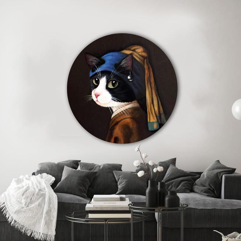 Cat with Pearl Earring Glass Wall Art – Artistic Print