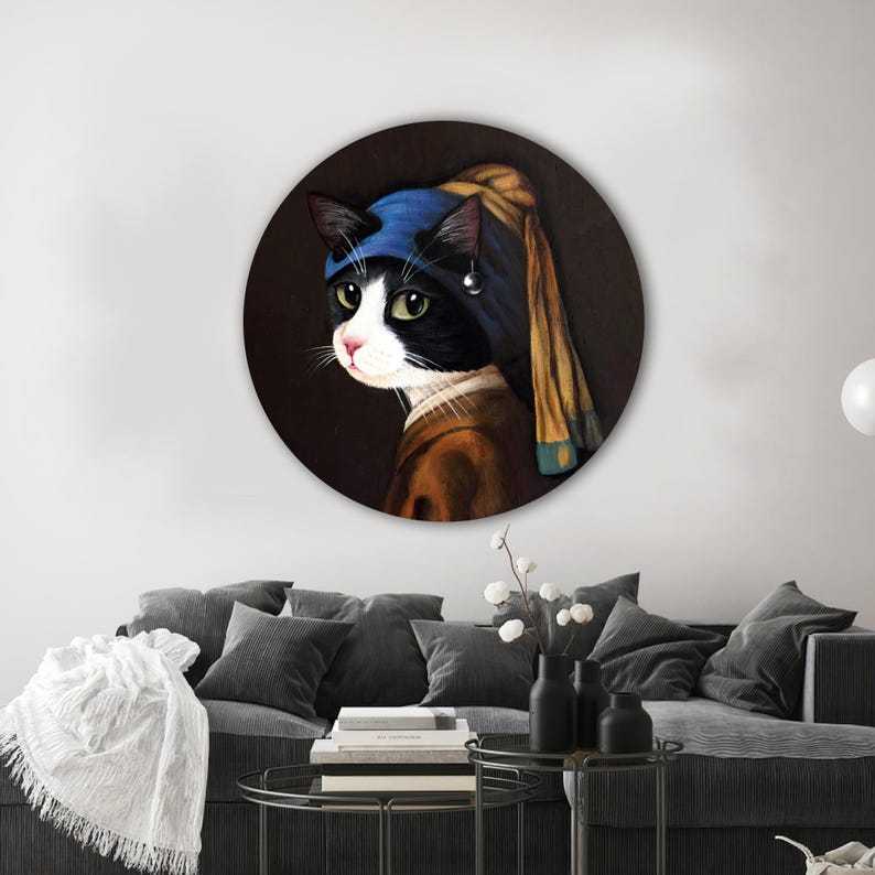 Cat with Pearl Earring Glass Wall Art – Artistic Print