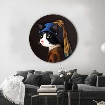 Cat with Pearl Earring Glass Wall Art – Artistic Print
