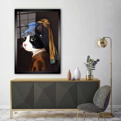 Cat with Pearl Earring Glass Wall Art – Artistic Print