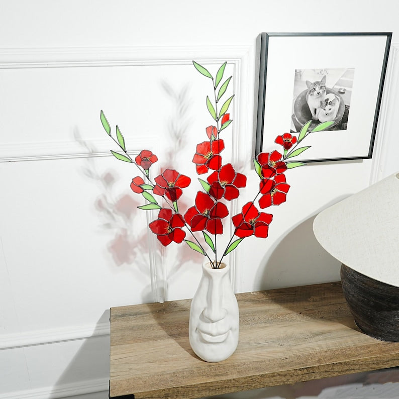 Stained Glass Gladiolus Flower Decor, Boho Garden Art 22.5x17 in