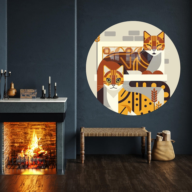 Two Cats Glass Wall Art – Abstract Minimal Animal Design