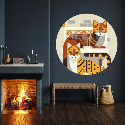 Two Cats Glass Wall Art – Abstract Minimal Animal Design