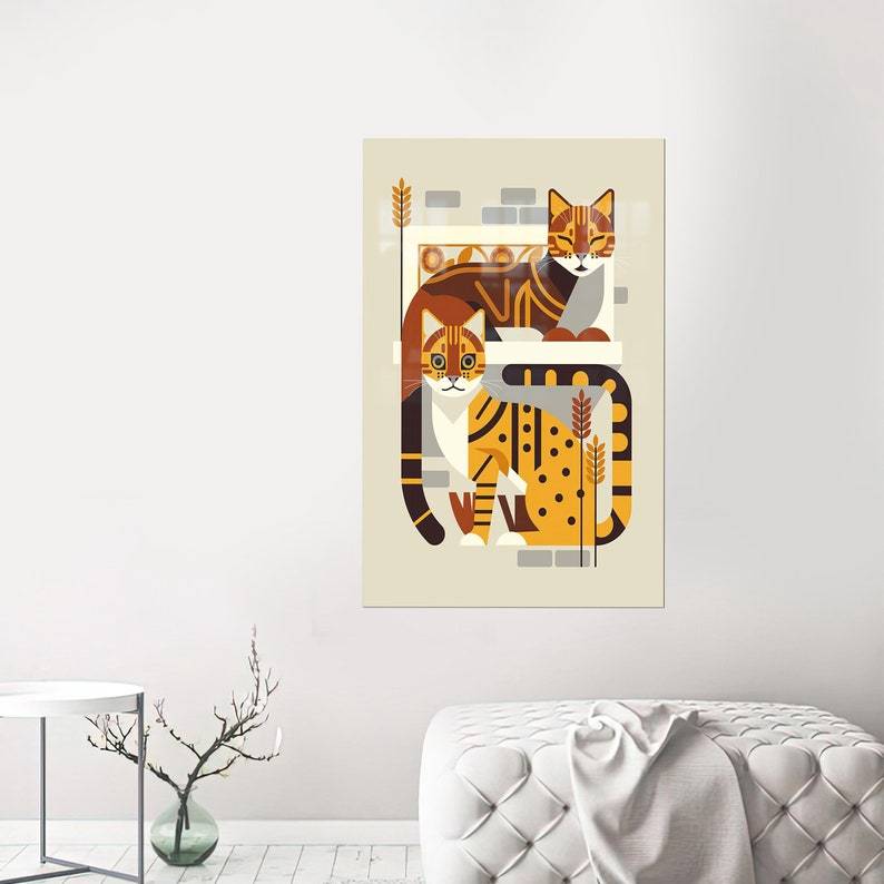 Two Cats Glass Wall Art – Abstract Minimal Animal Design