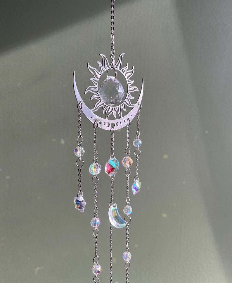 Crystal Suncatcher Silver Urn Memorial Rainbow Moon Star Keepsake