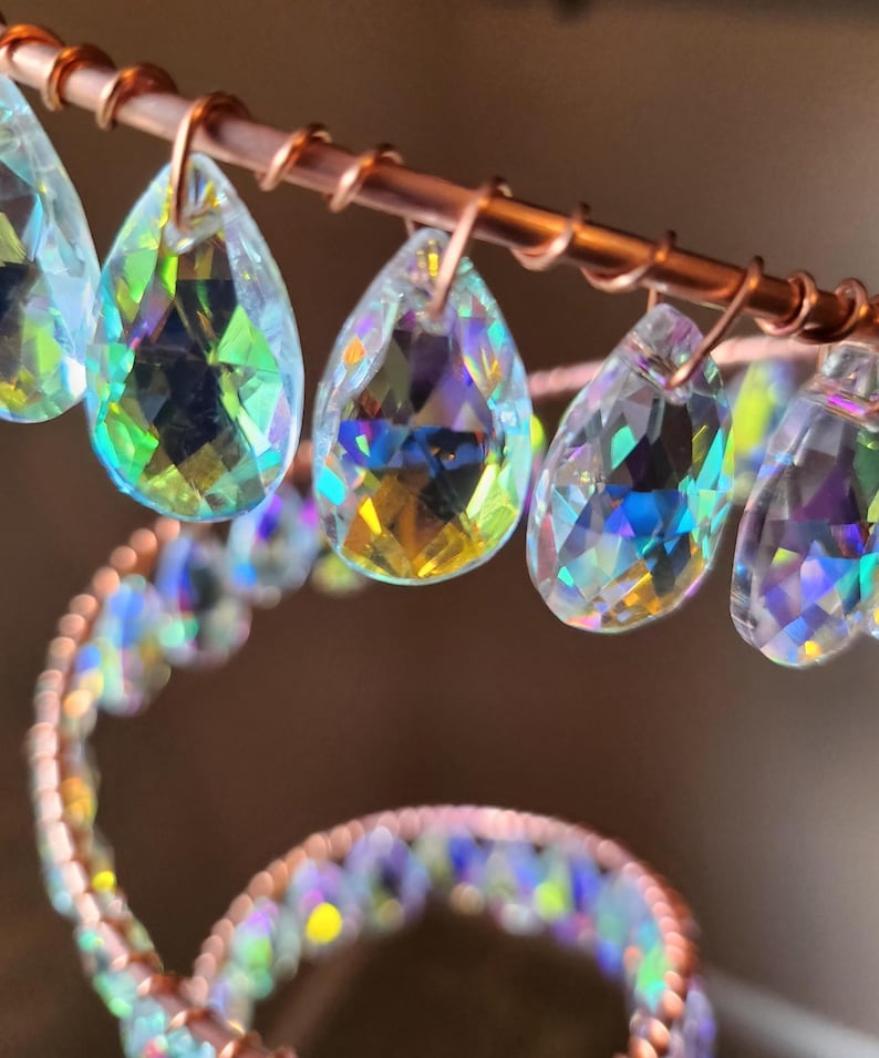 Copper and Crystal Spiral Sun Catcher; Suncatcher; Rainbow AB Crystal Decor; Cottagecore Decor; Zodiac Decor; Minimalist Decor; Zen Decor